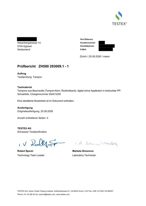Erste Seite des Prüfberichts ZH500.293009.1